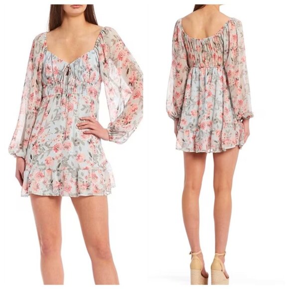 NWT NEXT UP Floral Long Sleeve Babydoll Minidress, size 5/6 - Picture 8 of 8